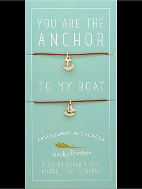 Lucky Feather Anchor & Boat Friendship Necklaces - Sterling Silver Plated